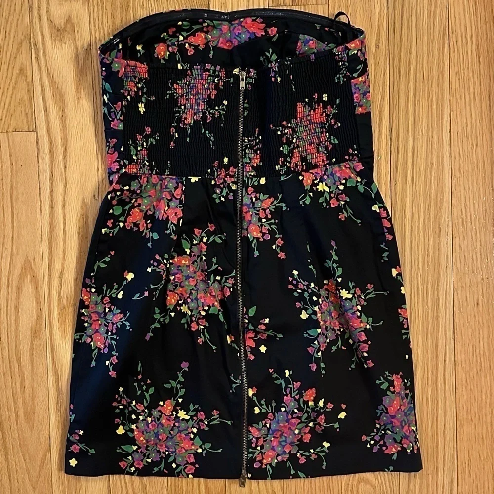 Free People Strapless Mini Dress Poison Apple Summer Floral Black Size 6